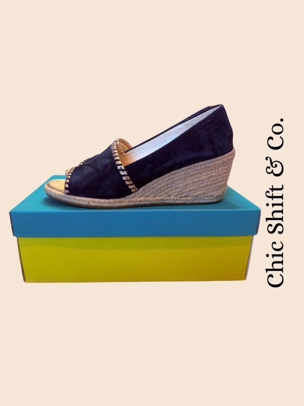 Jack Rogers Palmer Navy Suede Wedge 8